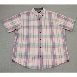 Lands' End Mens Pink Blue Plaid Short Sleeve Button-Down Shirt Size L (42-44)